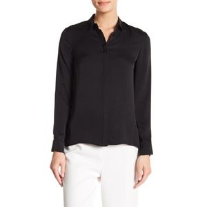 Alice + Olivia Black Long Sleeve Button Up Silk Blend Blouse